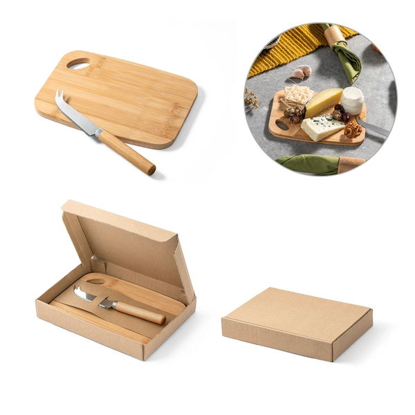 RD 94028-Conjunto personalizado com tábua de corte e pequena faca de queijo em bambu RD 94028-Conjunto personalizado com tábua de corte e pequena faca de queijo em bambu